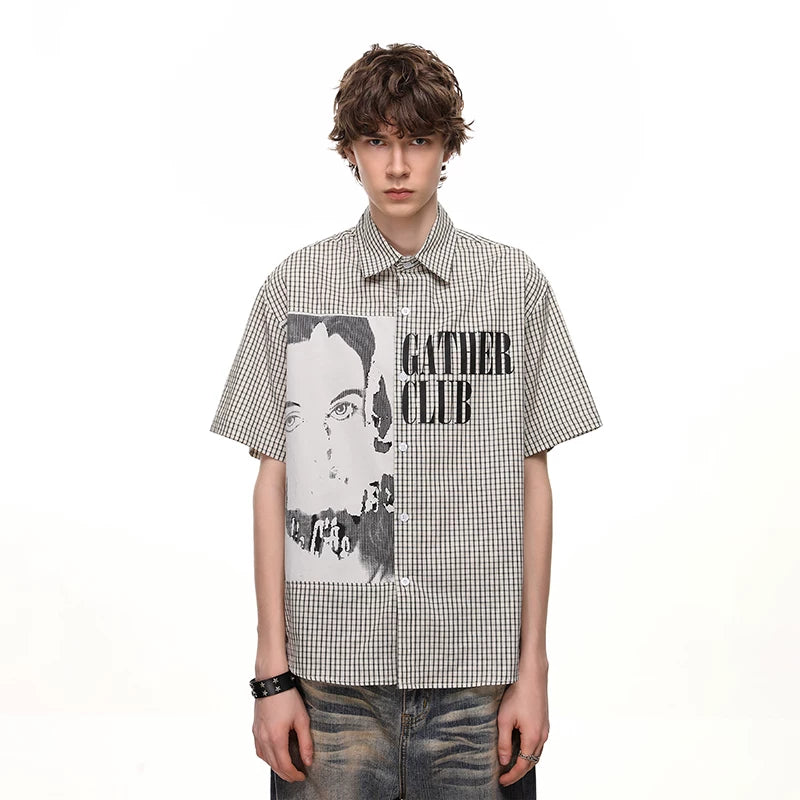 Dark Graphic Plaid Short Sleeve Shirt