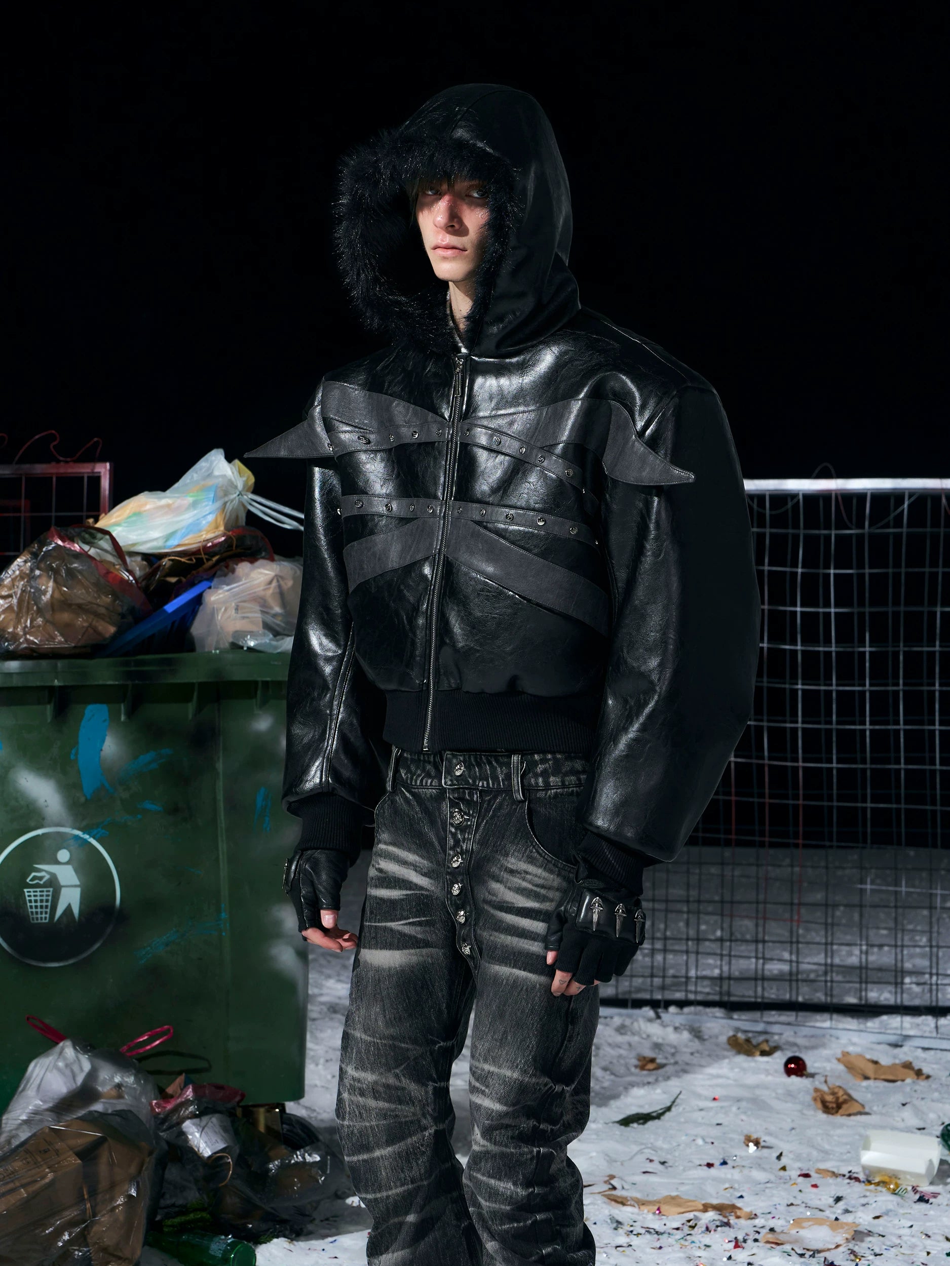 Deconstructed Silhouette Cropped Fur Collar Jacket