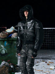 Deconstructed Silhouette Cropped Fur Collar Jacket