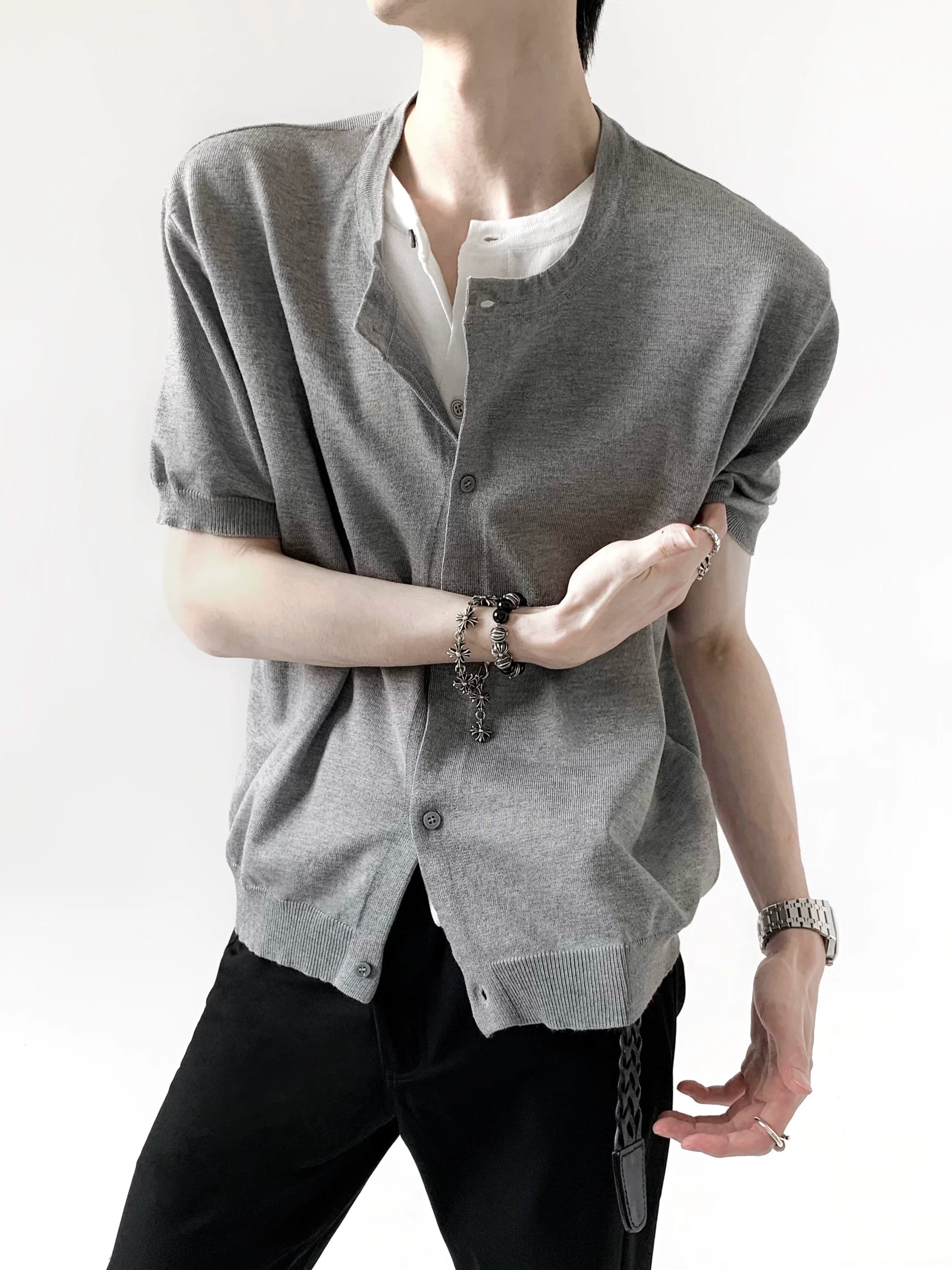 Clean Fit Layered Henley Knit Tee