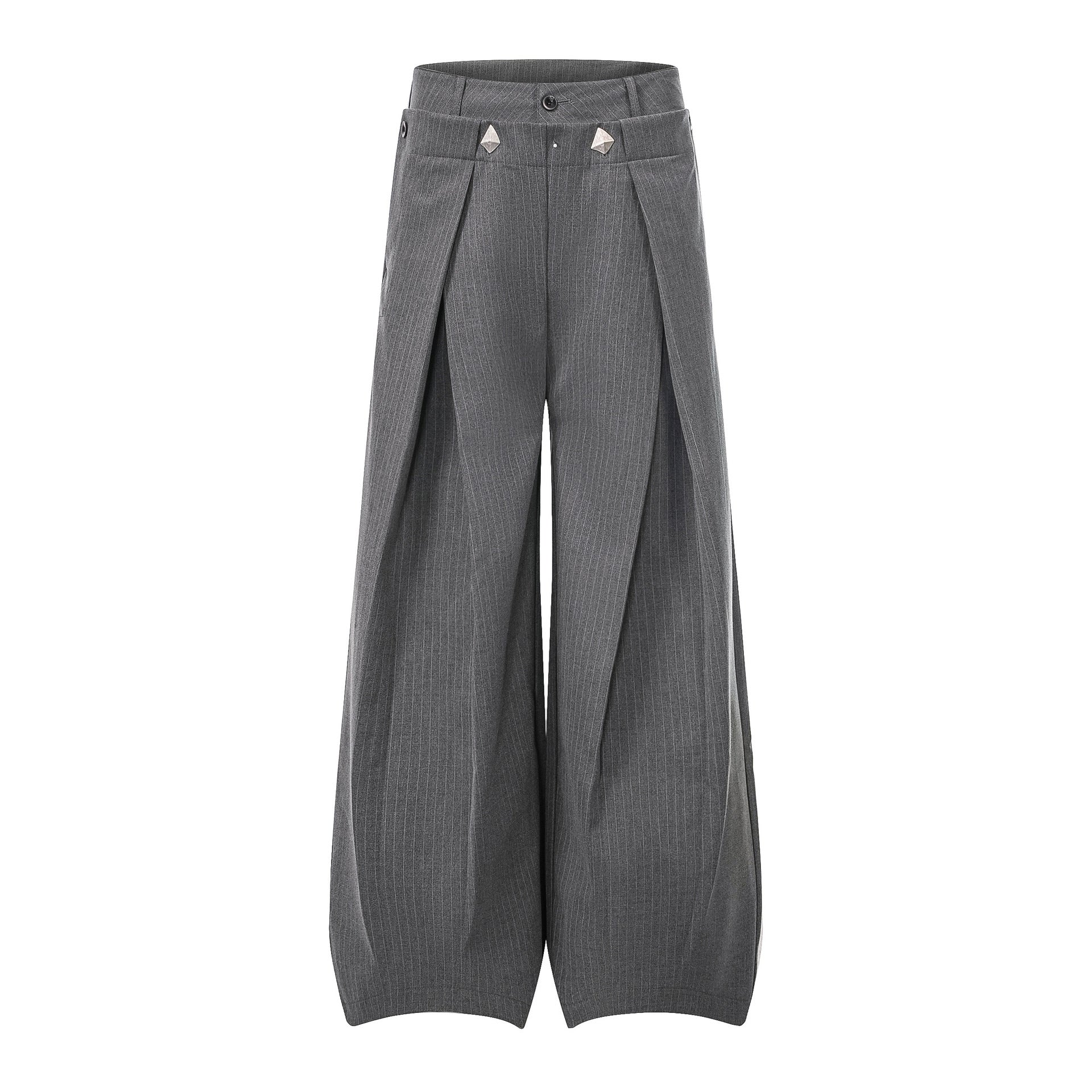 Gray Stripe Pleated Wide Trousers