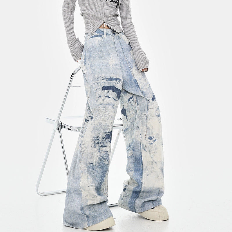 【25s Jul.】High-Waist Washed Tie-Dye Wide Jeans