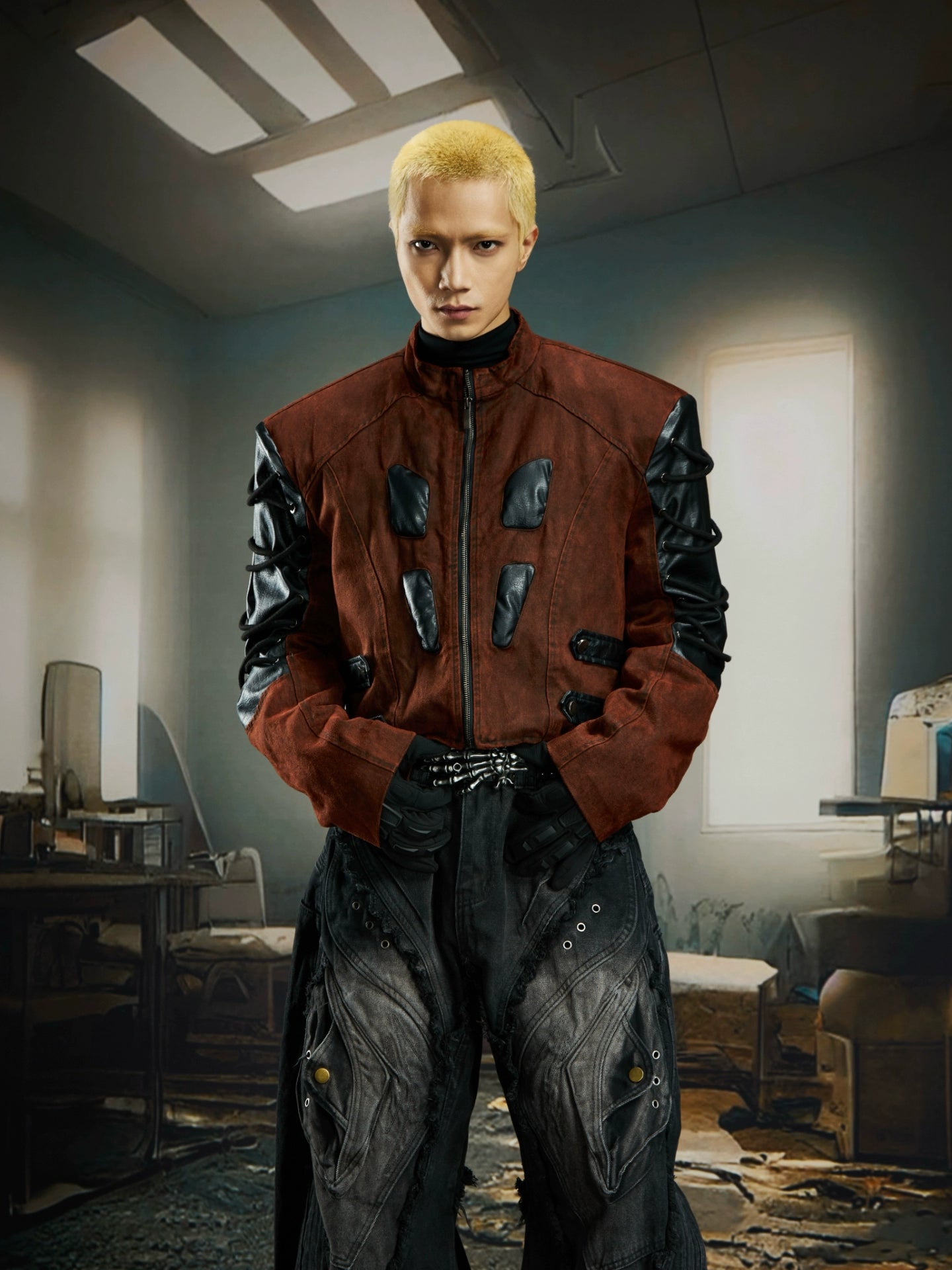 【25s Dec.】3D Double-layered Dark Leather Jacket