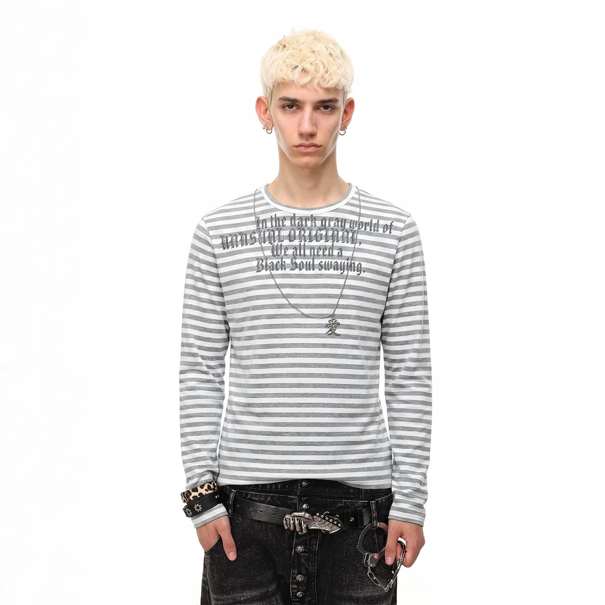 Gothic Letter Striped Long Sleeve Tee