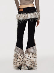 Slim-fit Stretch Patchwork Frayed Hem Pants