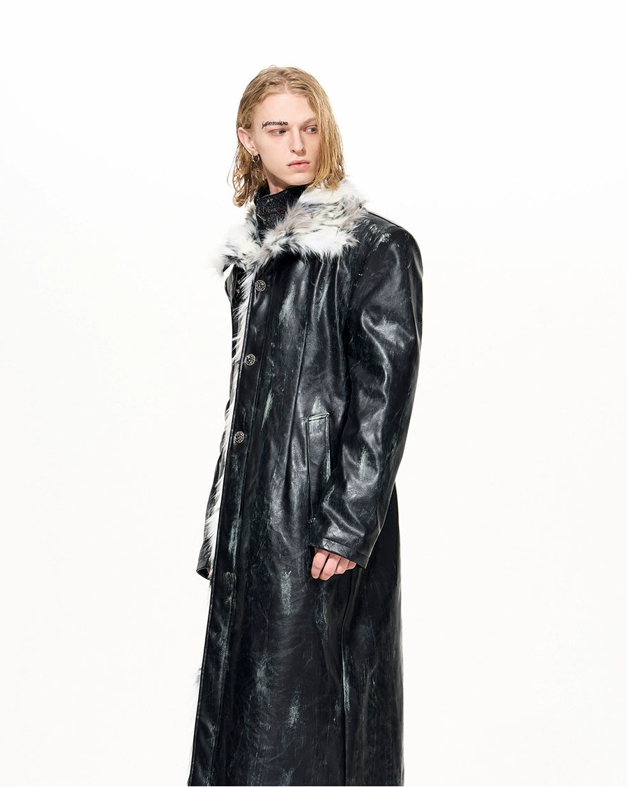 【25s Dec.】Hand-painted Stand-up Collar Patchwork Fur Coat