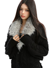 【25s Dec.】Detachable Fur Collar and Bright Batwing Sleeve Sweater