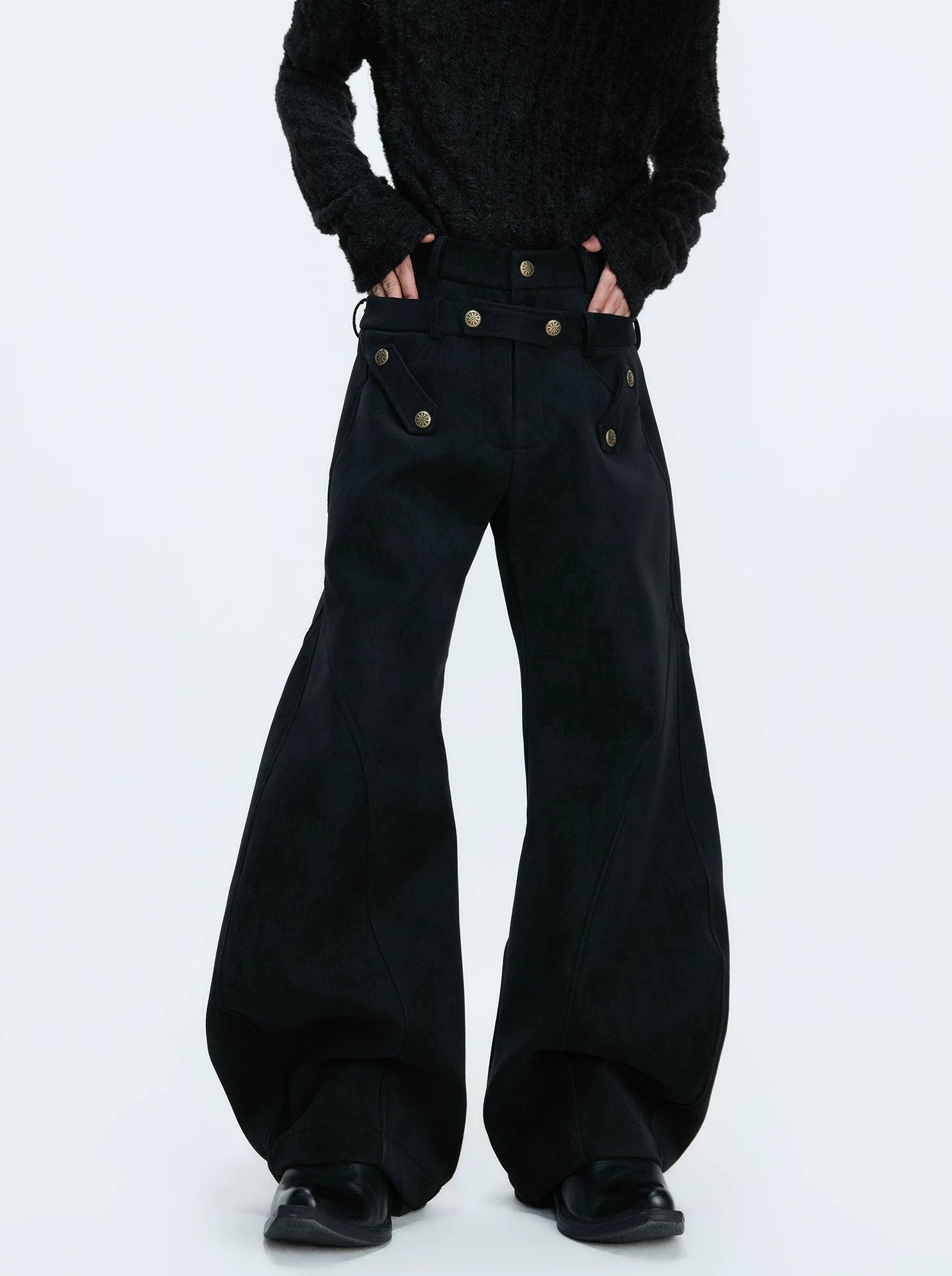 【26s Jan.】Retro Suede Double-layer Curved Trousers