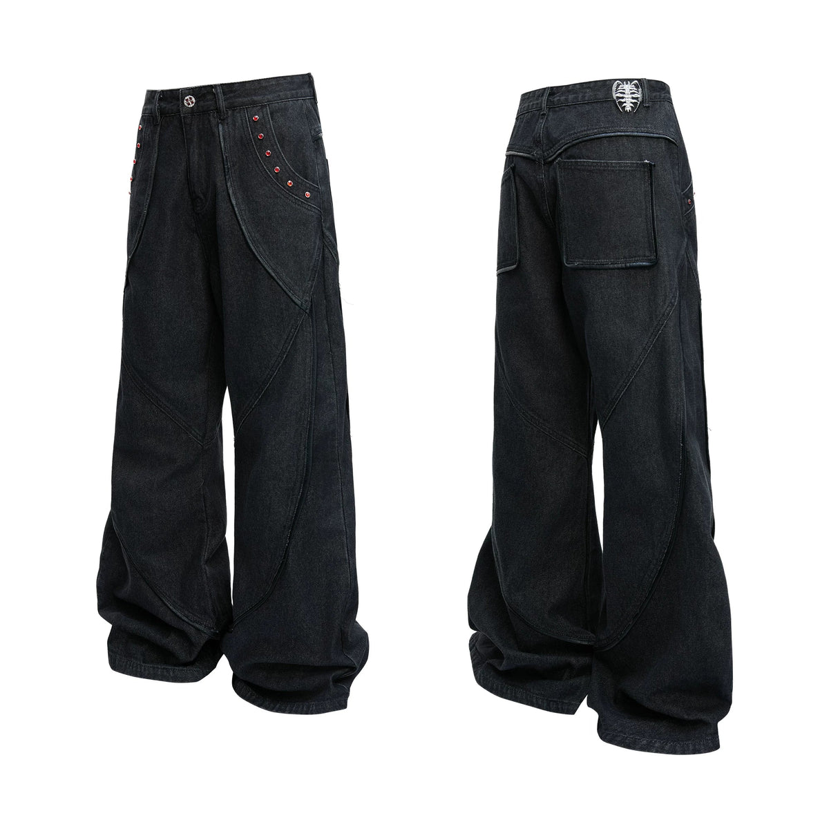 【26s Jan.】Vintage Red Diamond Distressed Washed Denim Jeans