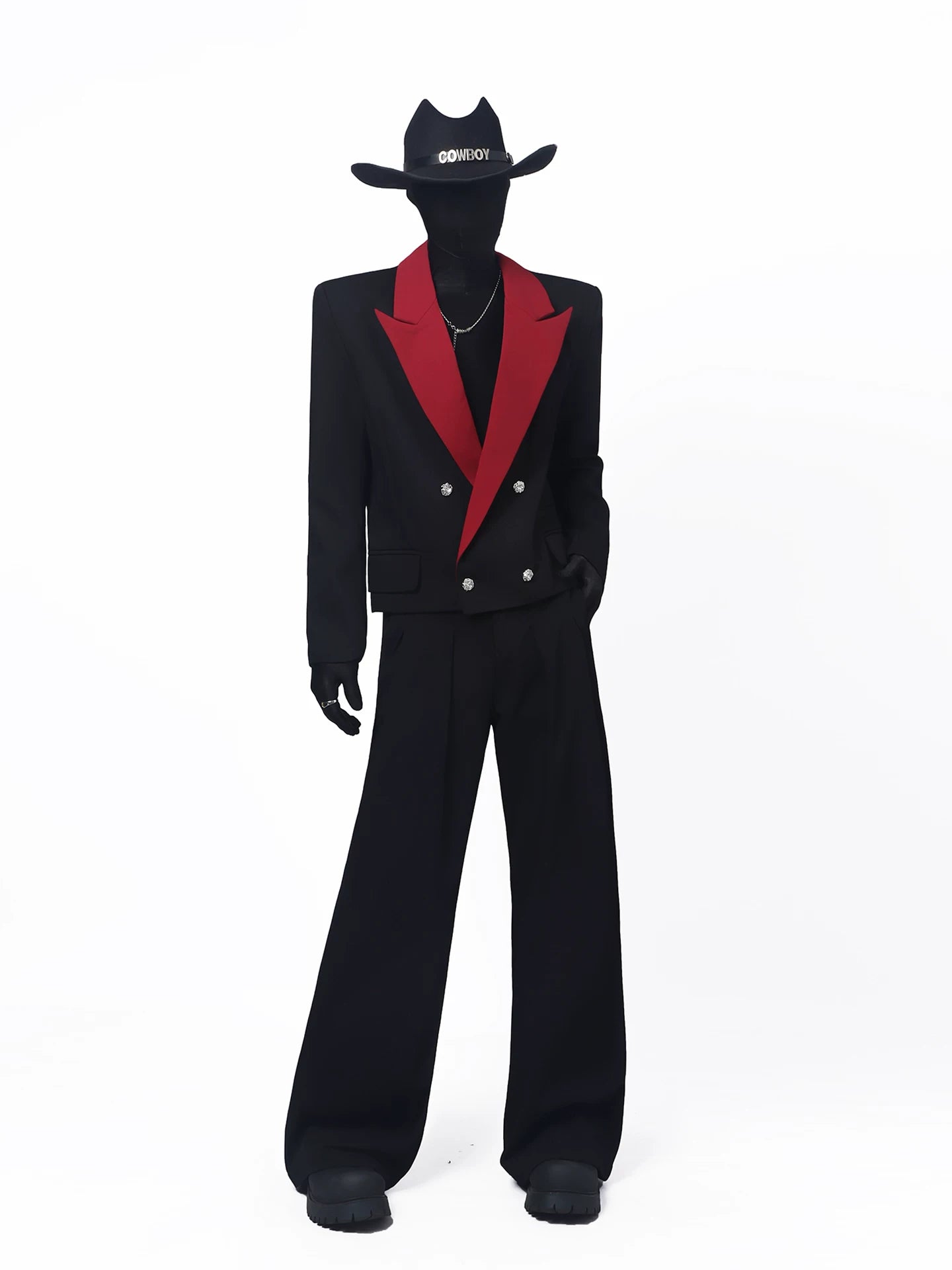【26s May.】Black Red Contrast Cropped Structured Blazer