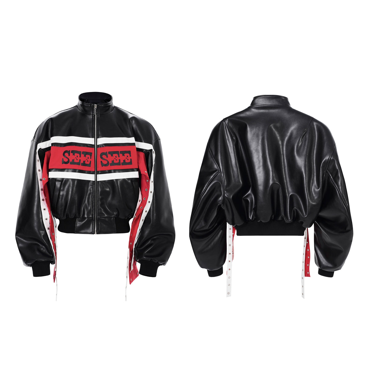 【25s Dec.】Color-blocked Ribbon Racing Leather Jacket/ Pants