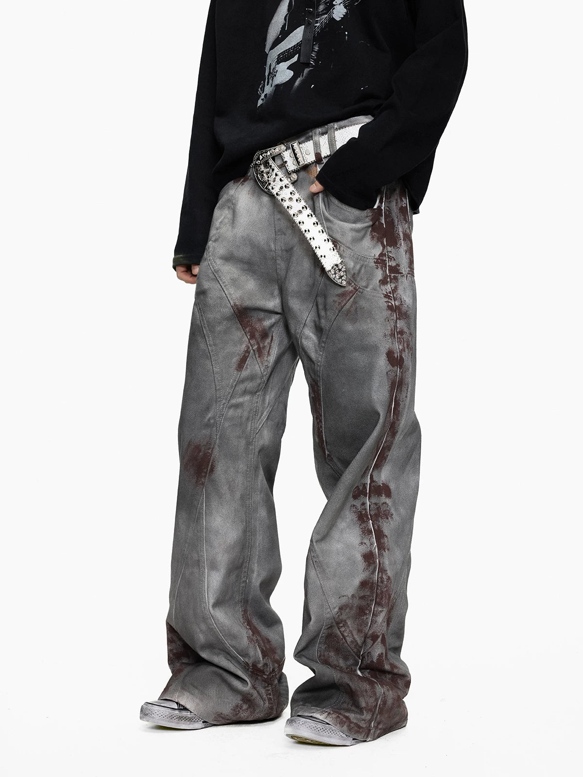 Blood Wash Distressed Flared Denim Jeans