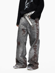 Blood Wash Distressed Flared Denim Jeans