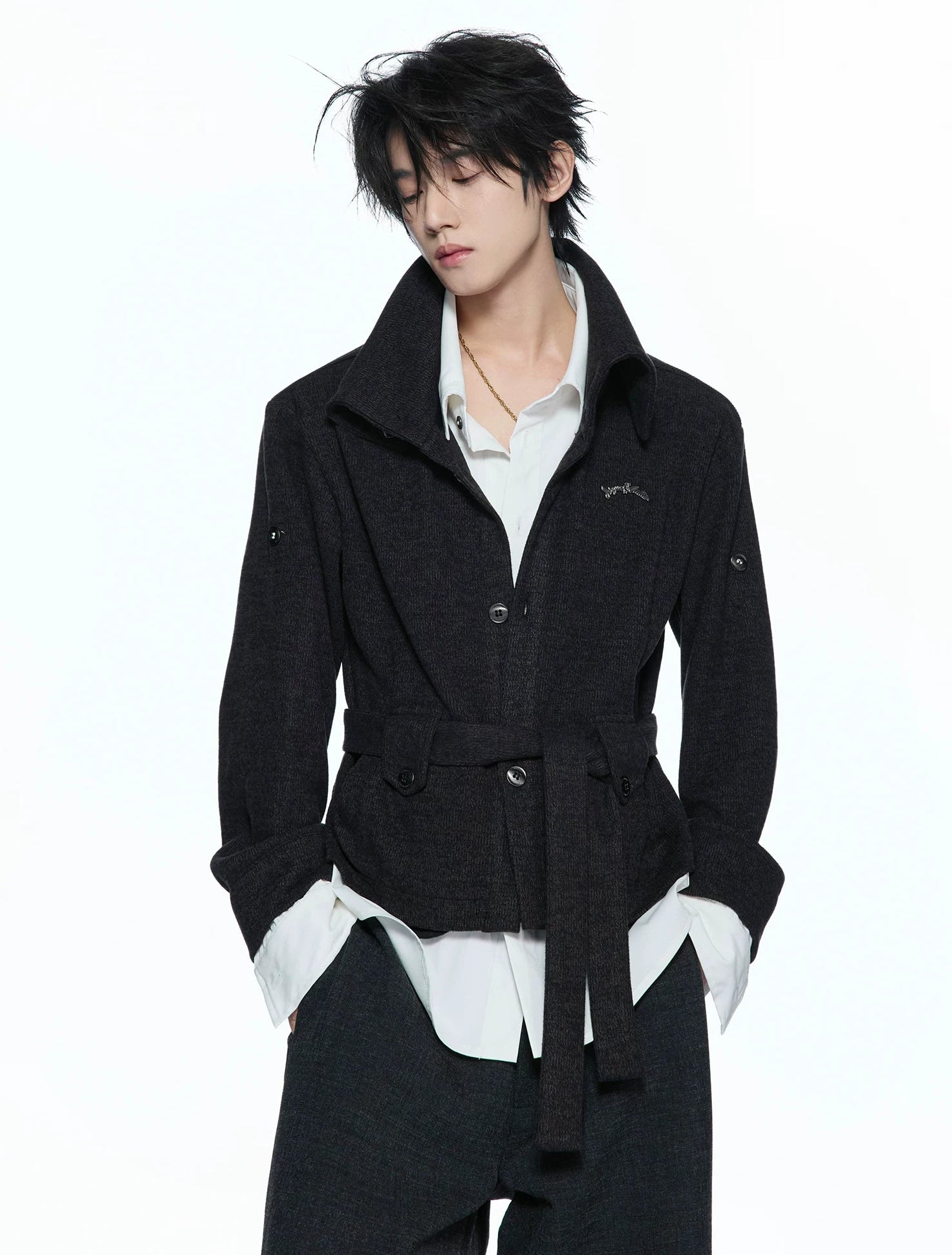 Merwev Convertible Collar Knit Cardigan