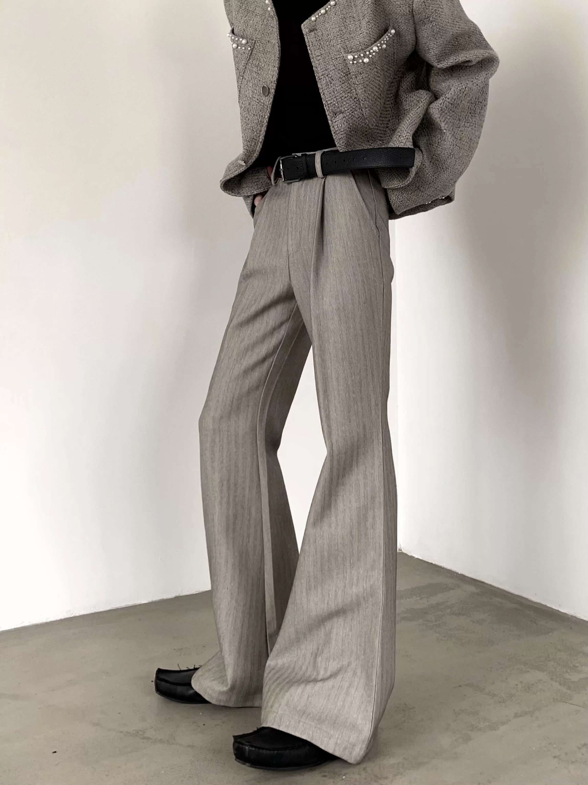 Old Money Pleated Striped Flared Trousers
