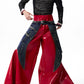 【25s Oct.】Denim Patchwork Red Leather Jacket/Double Waist Leather Pants