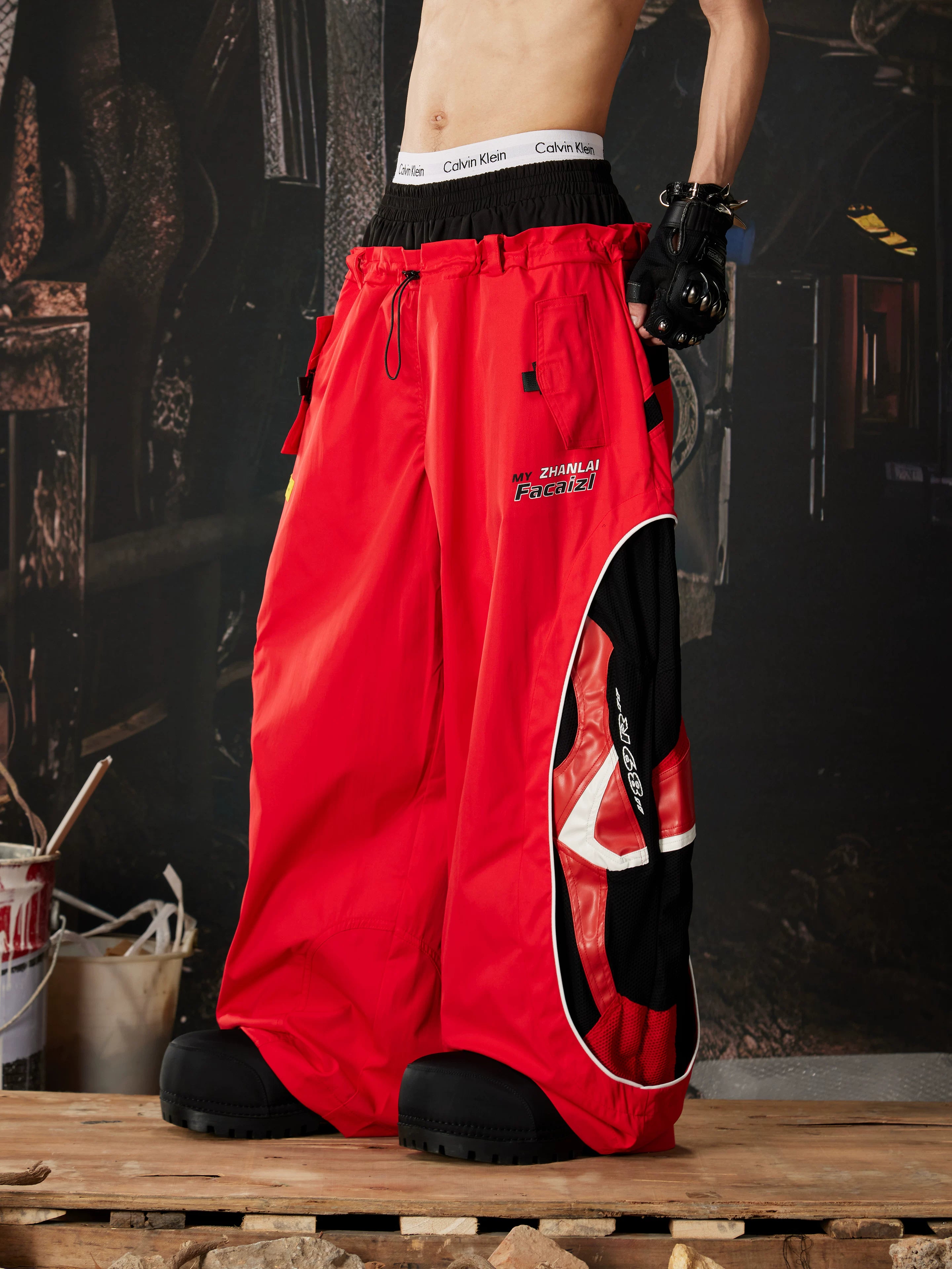Deconstructed Racing Mesh Leather Pants