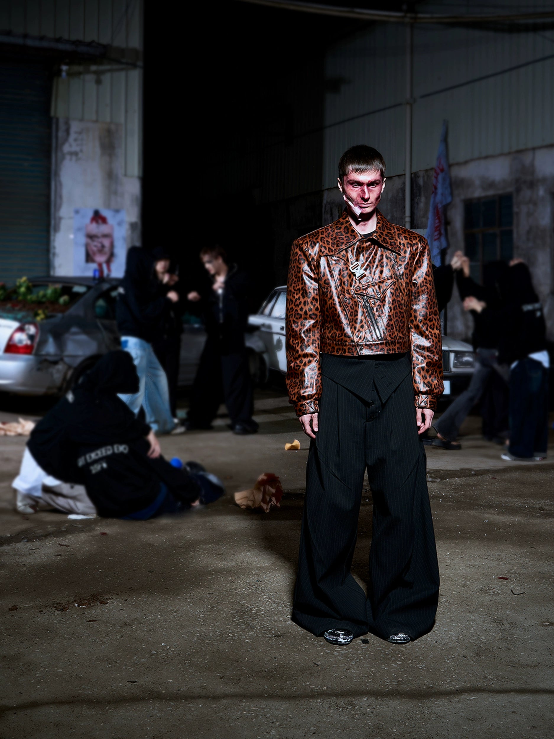 【25s Nov.】Leopard Print Metal Buckle Design Leather Jacket