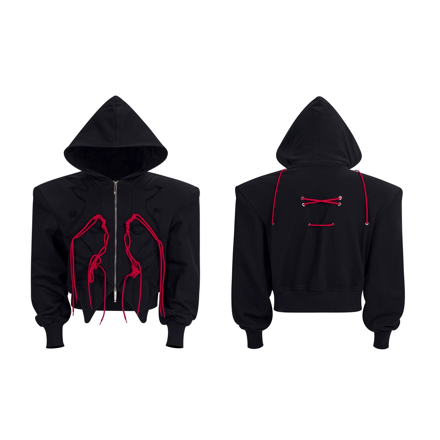 【25s Sep.】Irregular Cropped Zip-Up Hoodie with Shoulder Pads