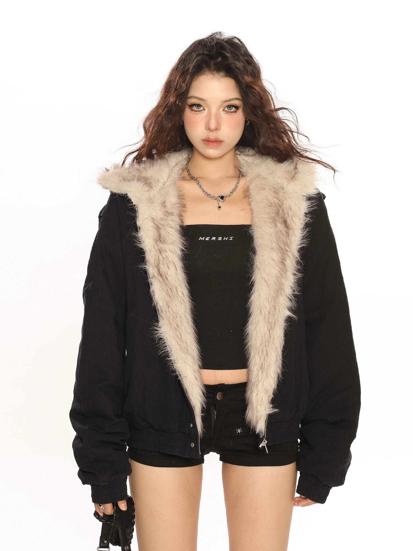 【25s Nov.】Retro Fur Collar Hooded Cotton Coat