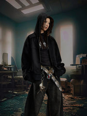 【25s Sep.】Leopard Print Paneled Double Zip Hooded Sweatshirt