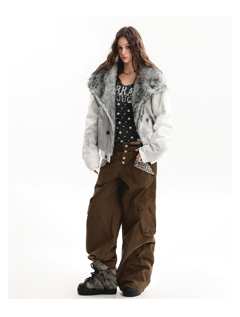 【25s Nov.】Oversized Collared Fur Trim Cotton Coat