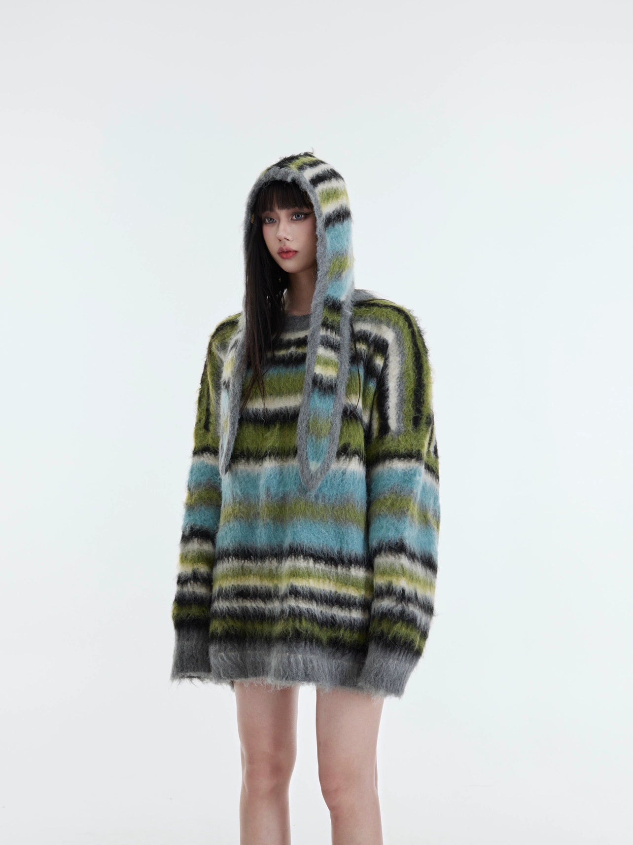 【23s October.】Striped Plush Hat and Sweater Two-piece Set