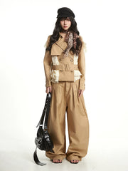 【25s Sep.】Vintage Double-Breasted Patchwork Khaki Trench Coat
