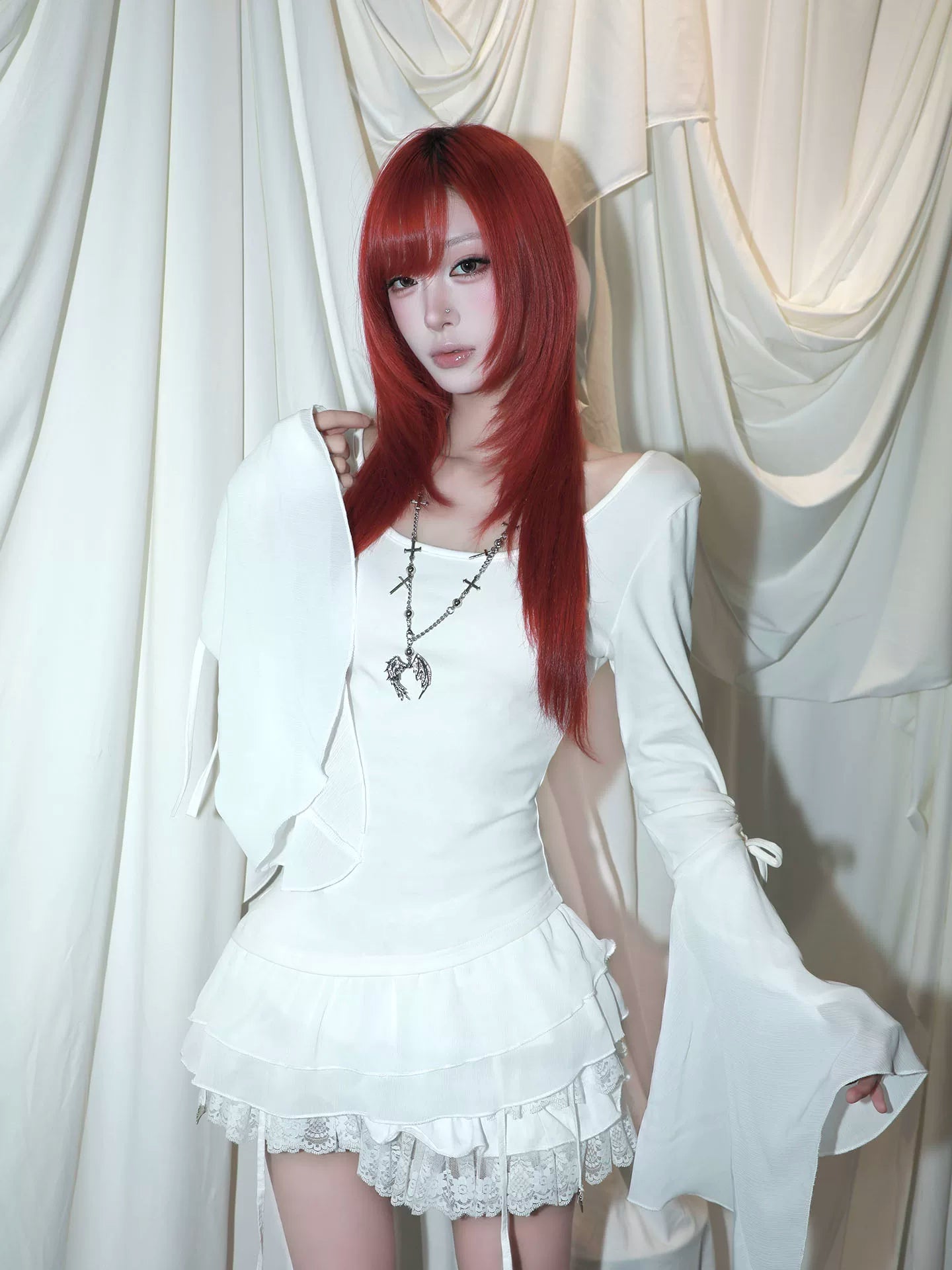 Angel Wing Ruched Long Sleeve Top