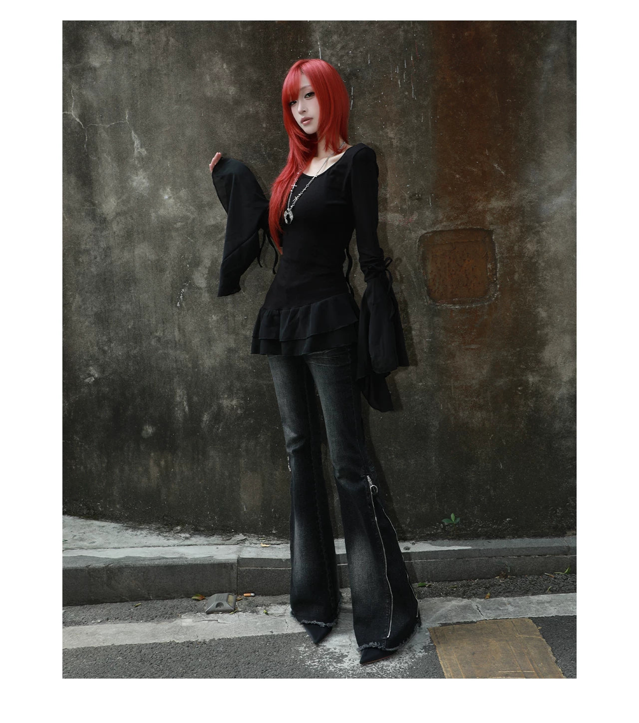 Angel Wing Ruched Long Sleeve Top
