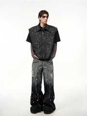 【25s Jun.】Vintage Sleeveless Diamond Zipper Vest