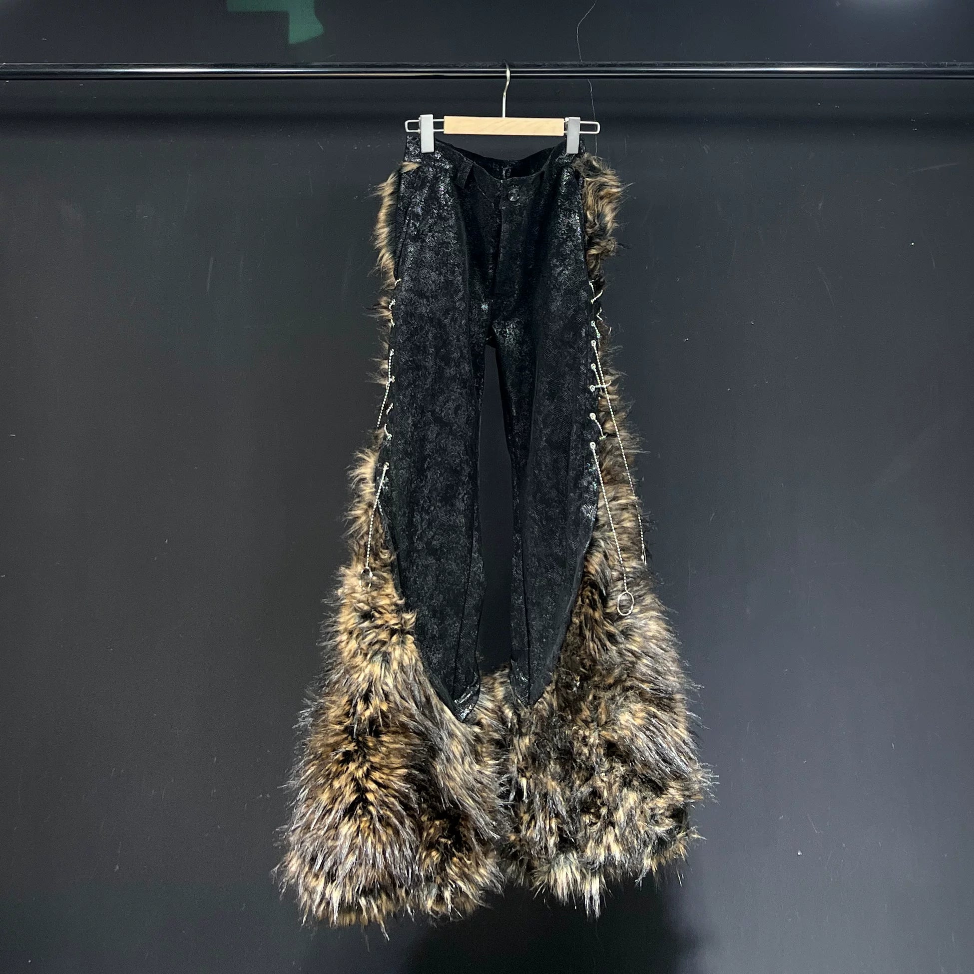 Animal Print Faux Fur Flared Pants