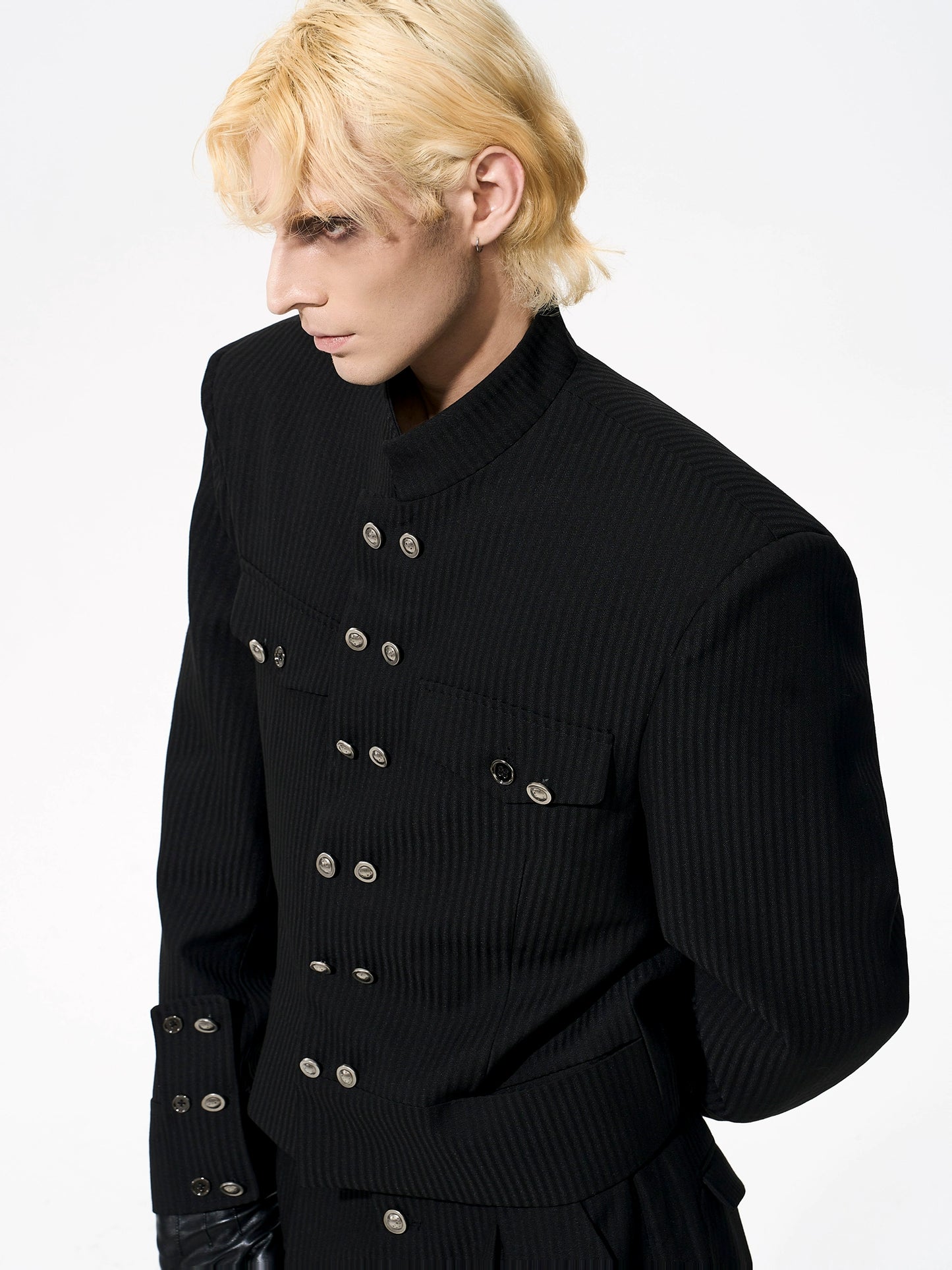 【25s Nov.】Vertical Striped Double-breasted Stand-up Collar Jacket / Pants