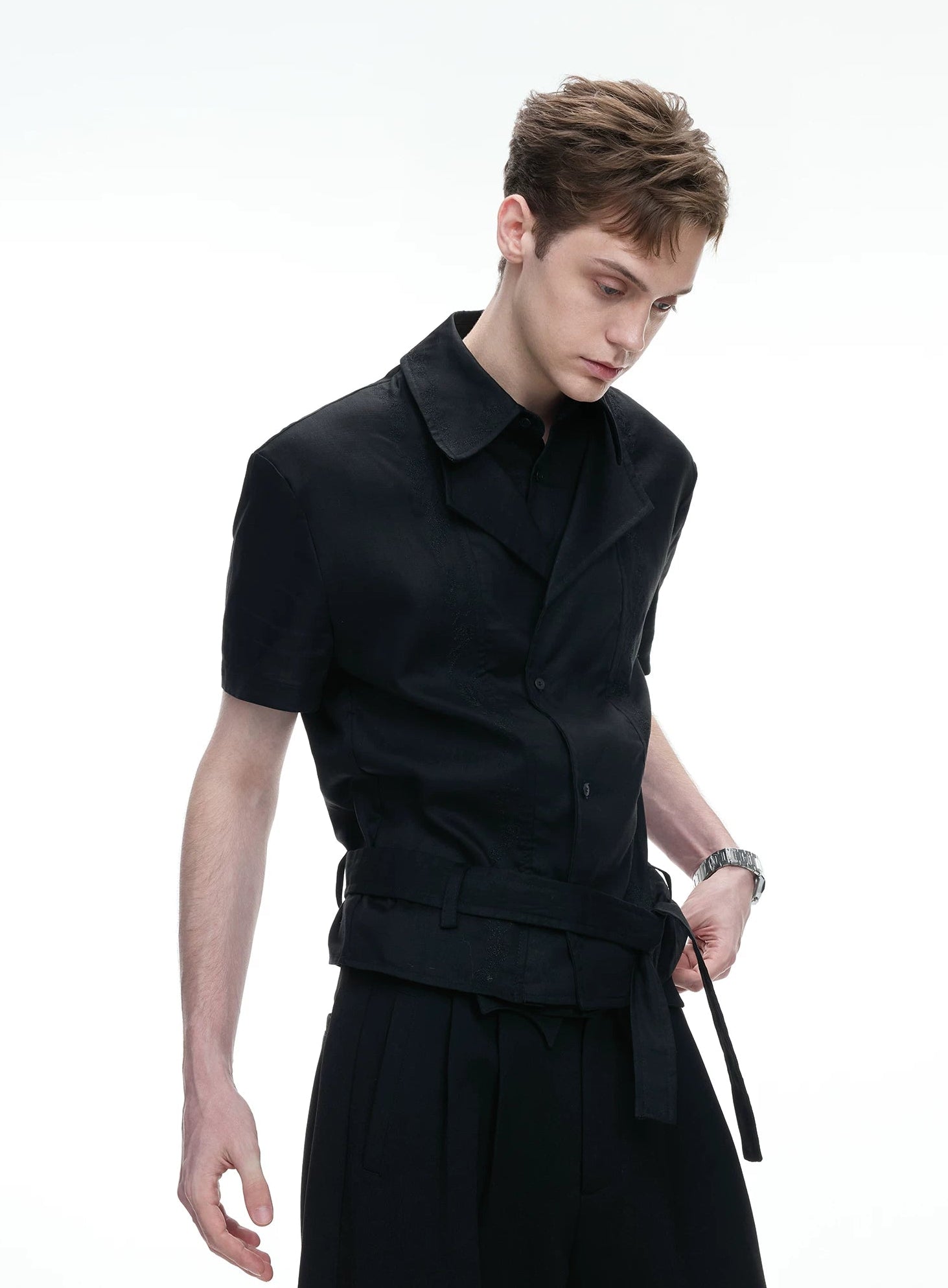 Layered Embroidered Linen Shirt