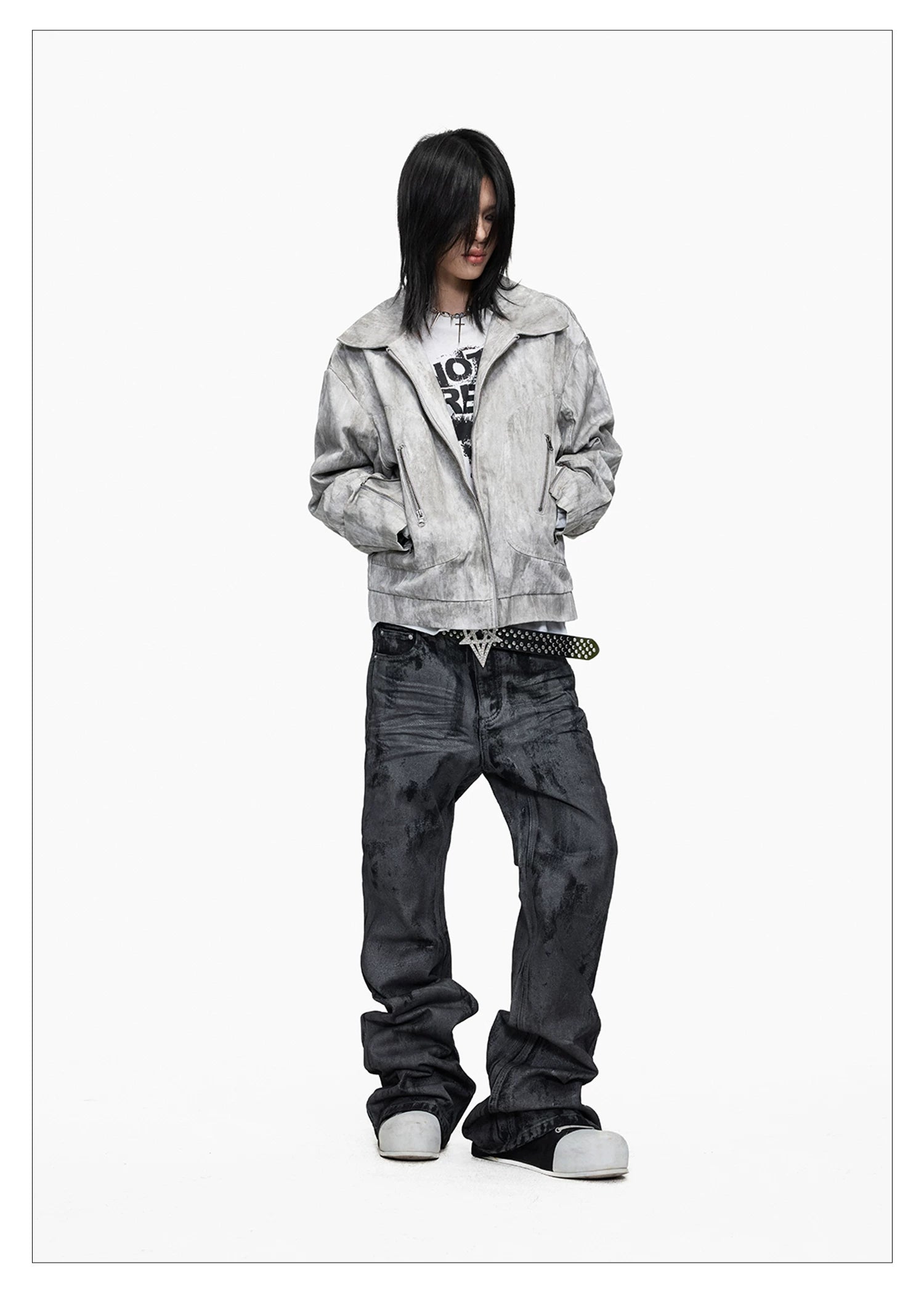 Hand-Waxed Stacked Flared Denim Jeans