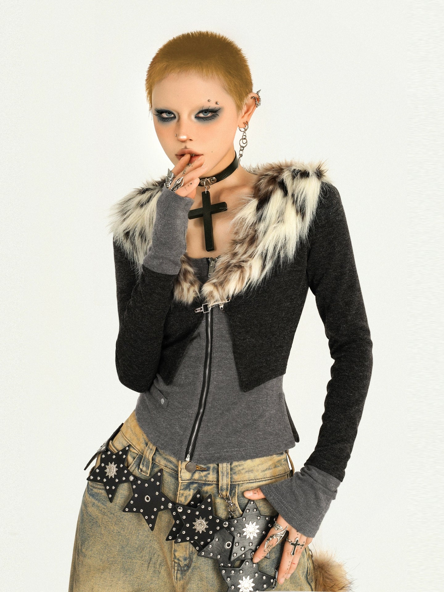 【25s Oct.】Hot Girl Leopard Print Fur Collar Knit Cardigan