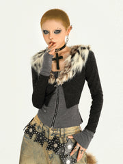 【25s Oct.】Hot Girl Leopard Print Fur Collar Knit Cardigan
