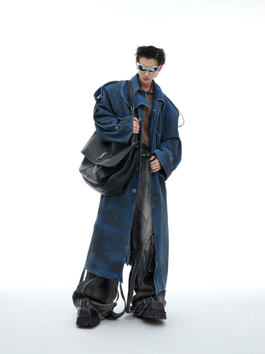【25s Jul.】Deconstructed Washed Layered Denim Long Coat