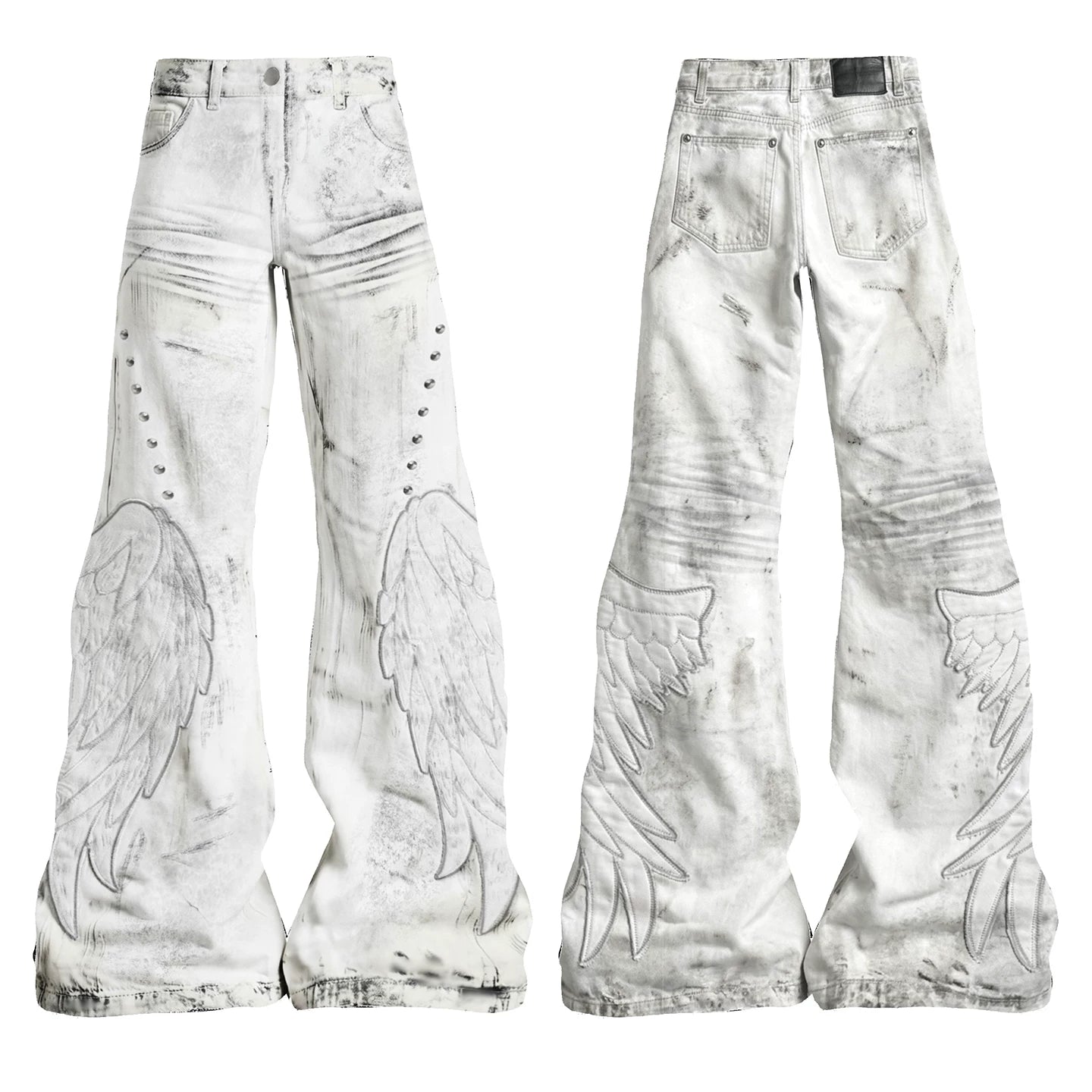 【26s Apr.】Distressed Wing Patch Flared Pants