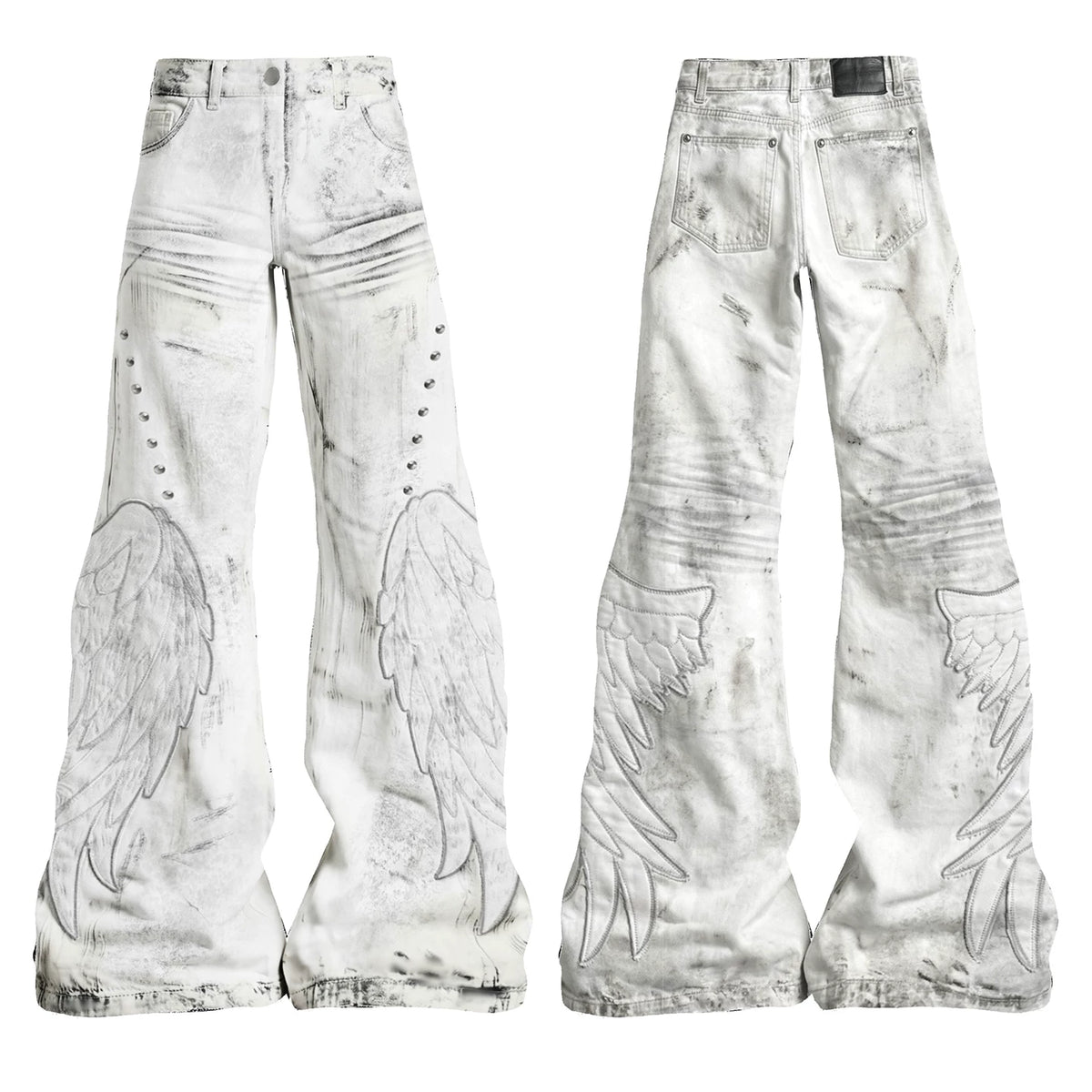 【26s Apr.】Distressed Wing Patch Flared Pants