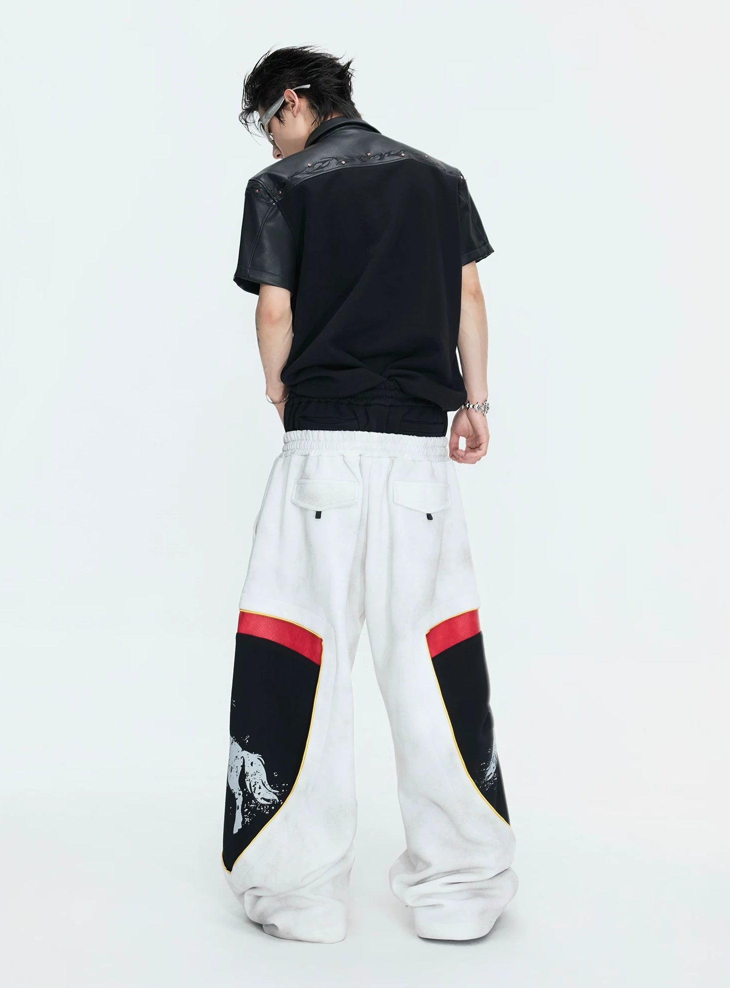 Leather Panel Studded Polo Tee