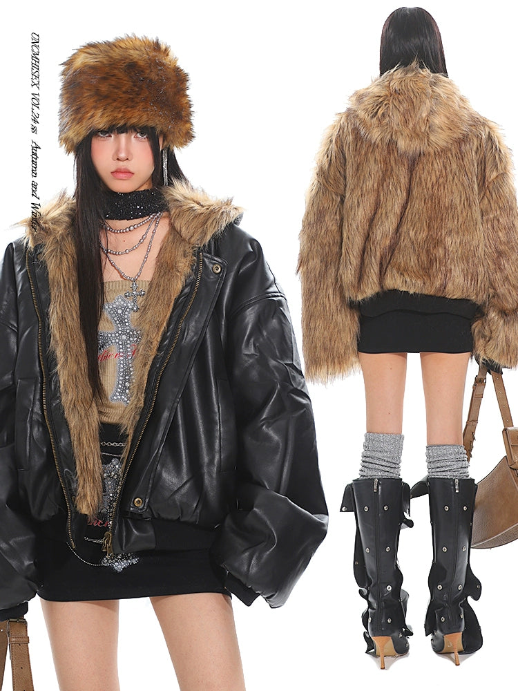 Reversible Fur Hooded Thick Leather Jacket ArtsKoreanMan