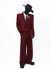 【26s May.】Metal Brooch Cropped Tailored Blazer + Pants