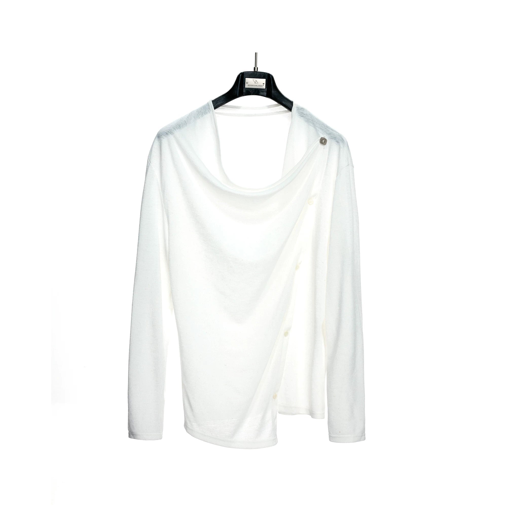 Textured Asymmetric Button Long Sleeve Top
