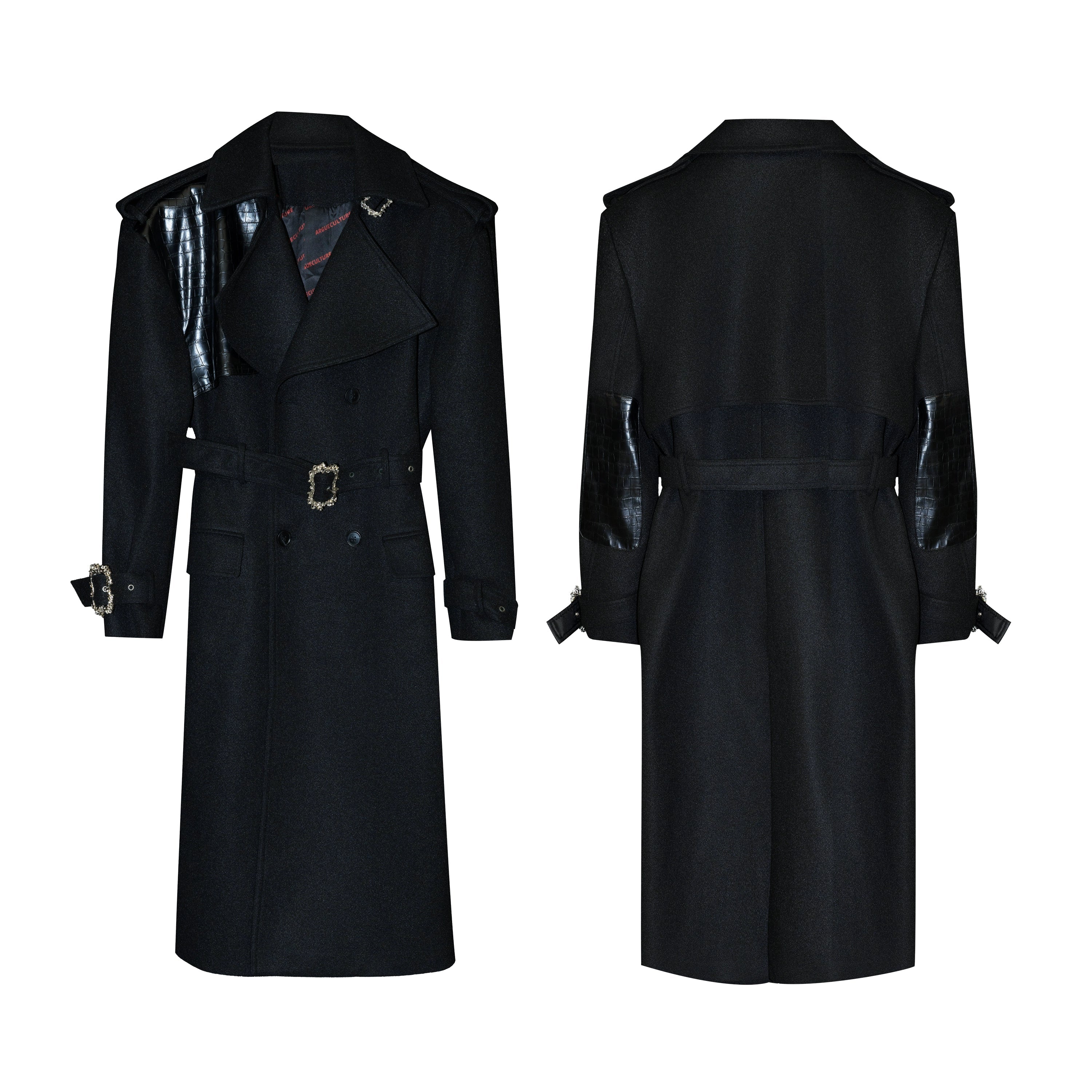 【25s Nov.】Crocodile-print Lace-up Metal Buckles Woolen Coat