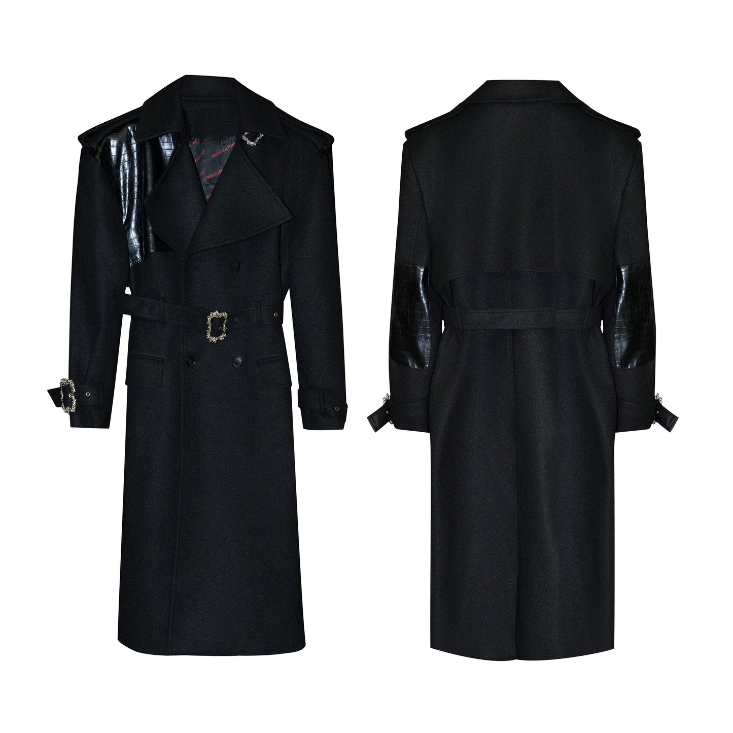 【25s Nov.】Crocodile-print Lace-up Metal Buckles Woolen Coat