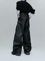 【25s Oct.】High-rise Smooth Fabric Pleated Trousers