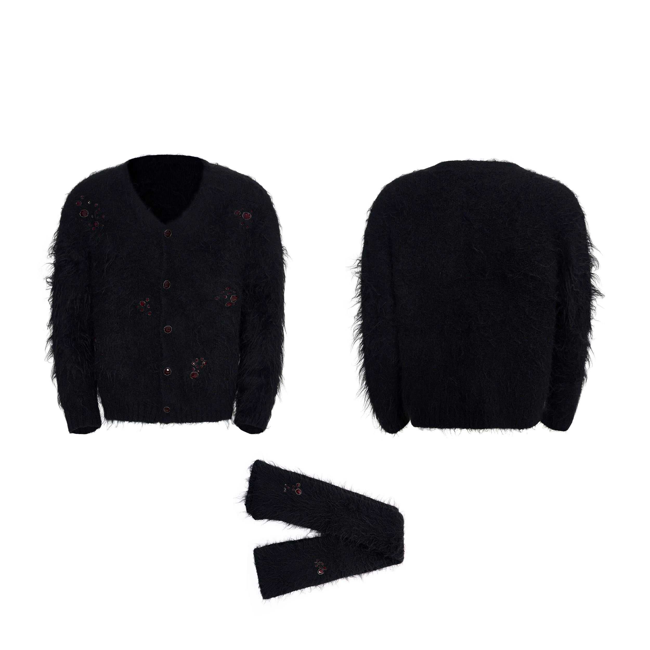 【26s Jan.】Faux Mohair V-neck Sweater [Scarf Included]