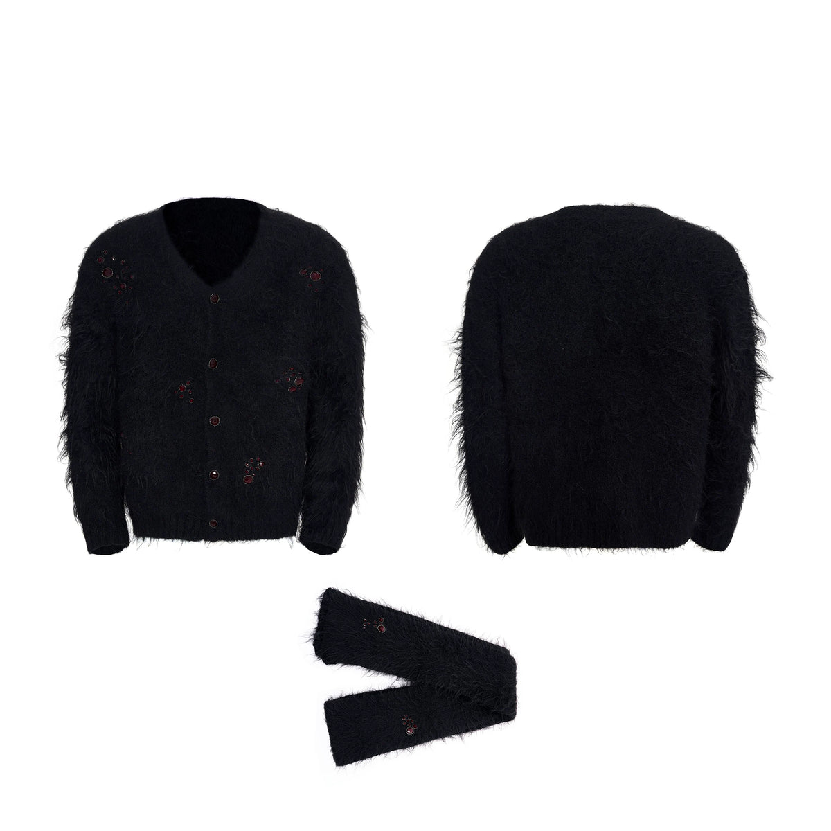 【26s Jan.】Faux Mohair V-neck Sweater [Scarf Included]