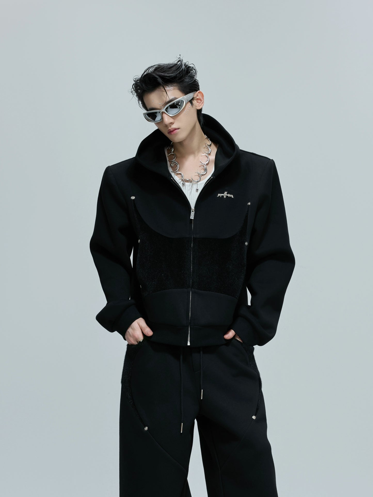 【25s Oct.】Hooded Cropped Mohair Patchwork Hooide/Pants
